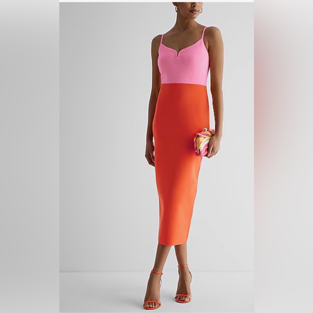 Express Contour V Wire Color Block Midi Sweater Dress Women’s size XL NWT